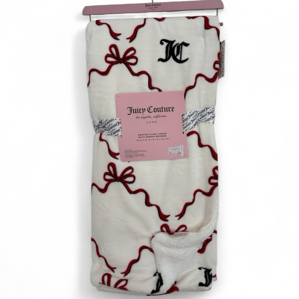 Juicy Couture Cream and Red Bow Blanket